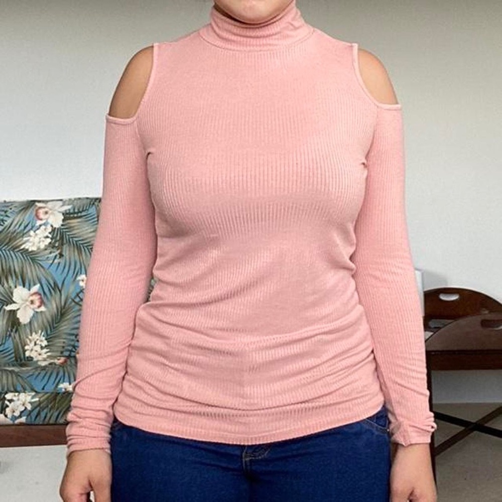 Forever 21 long sleeve light peach colored shirt with shoulders cut off